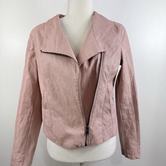 Anthropologie ETT:TWA Ripley Light Pink Faux Leather Moto Jacket SP Vegan Ribbed - Picture 6 of 16